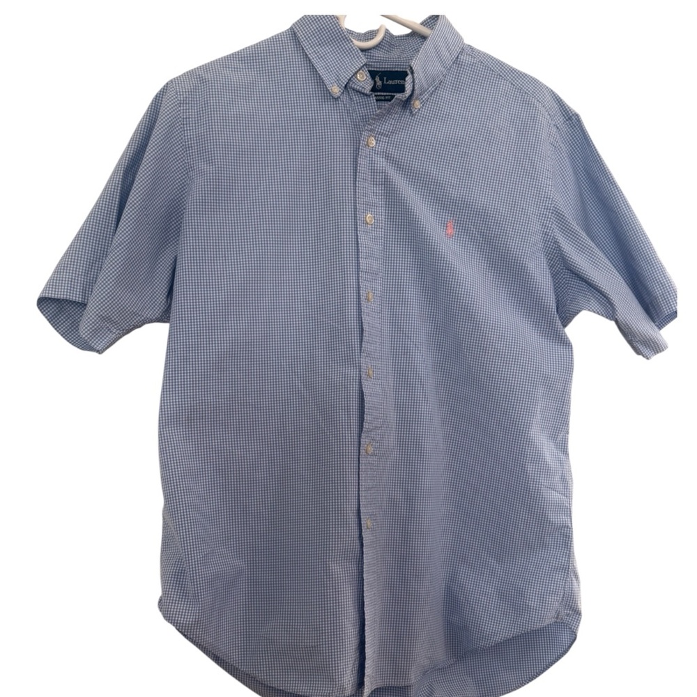 Ralph lauren Classic Fit 100% cotton blue Gingham Short Sleeve Button Down Large